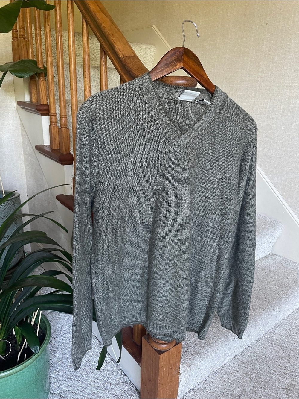 Field Gear Vintage Slouchy Cotton Olive V-Neck Sweater